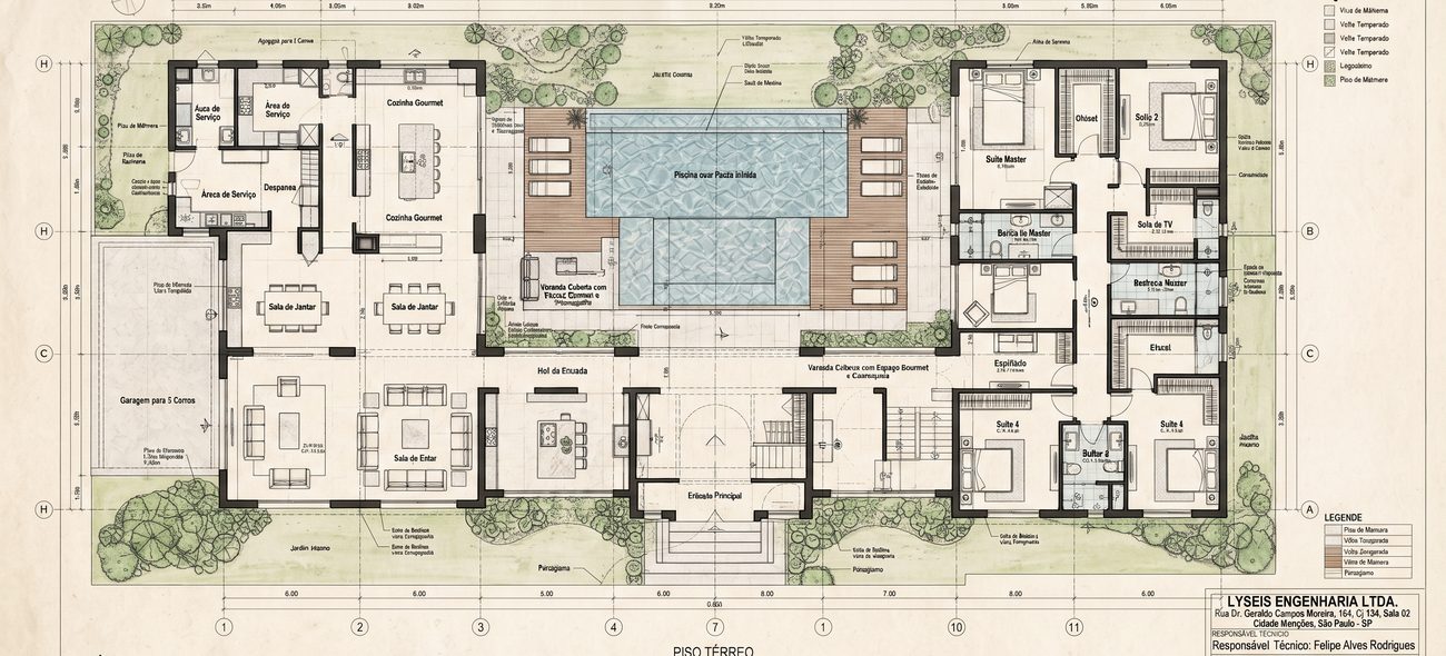 Planta baixa de projeto executivo residencial